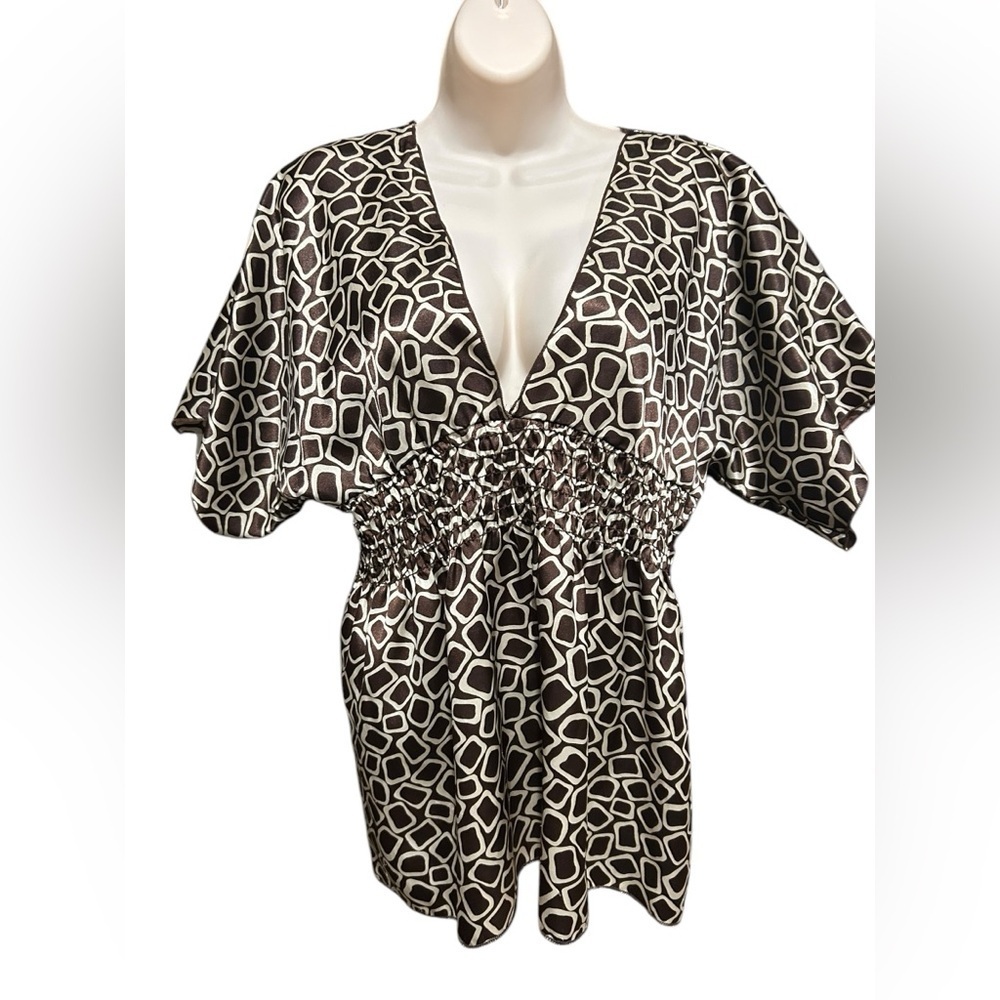 Love Me Kiss Me BabyDoll Blouse Top Large Womens Brown Geometric 90s Y2K Vintage